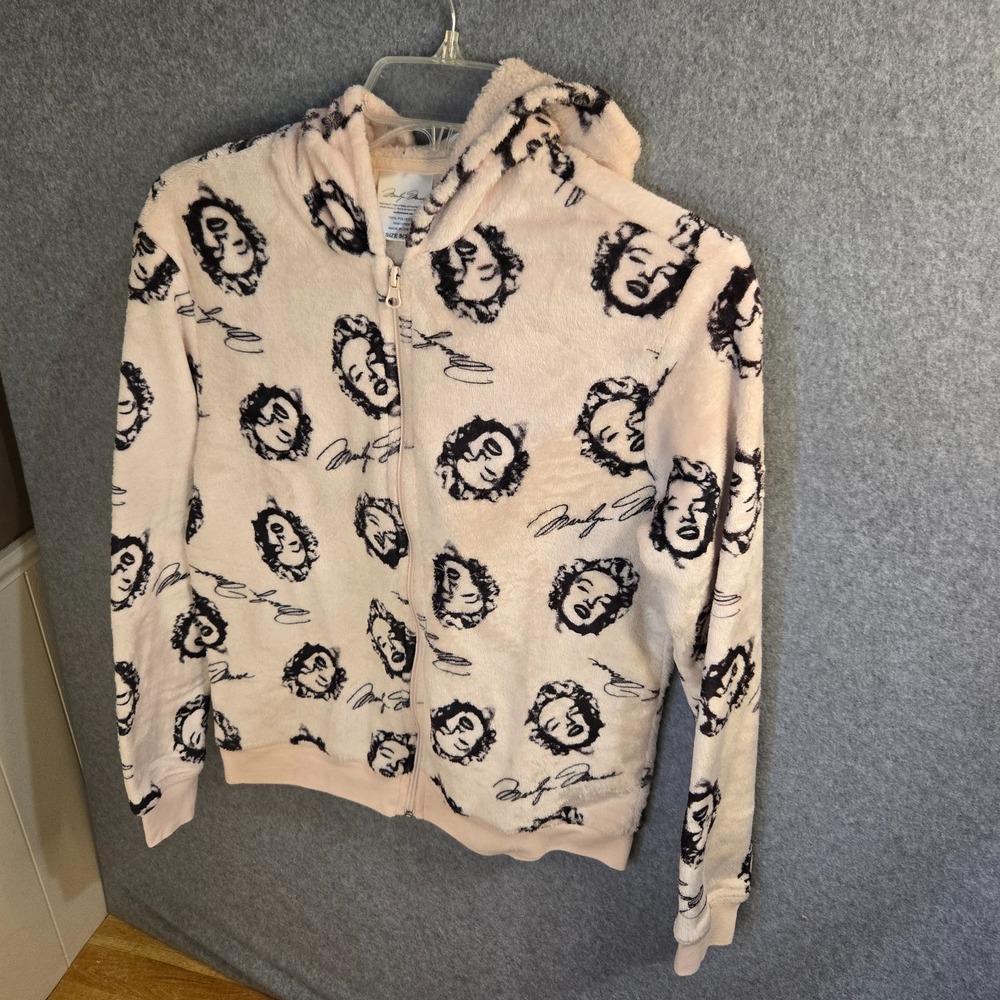 Marilyn Monroe Women Sweatshirt Pink Allover Print Fleece Full Zipper S
